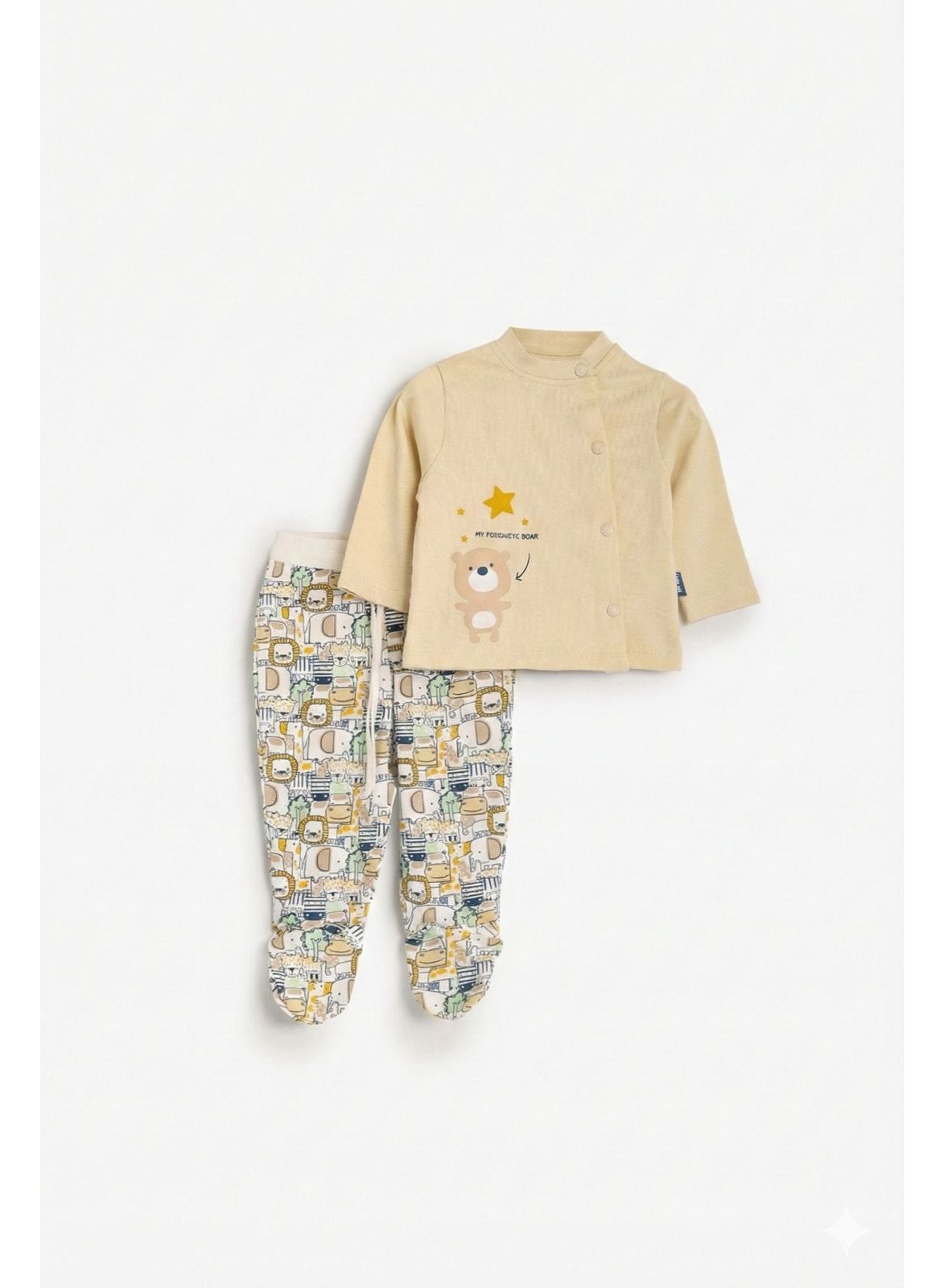 Junior Baby Coordinated Outfit Set, Yellow Bear Print Top with Patterned Footed Pants, 100% Cotton code 2014